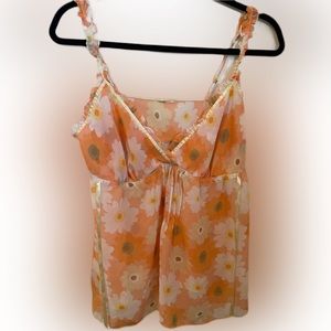 Orange Floral Tank Top Teddy Blouse